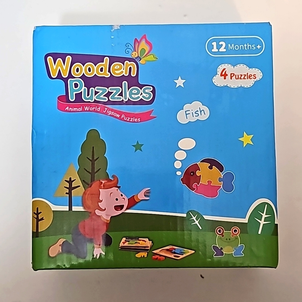 Wooden Puzzle For Kids 4 Puzzles‎ With Carrying Case Animal world 12+ Months